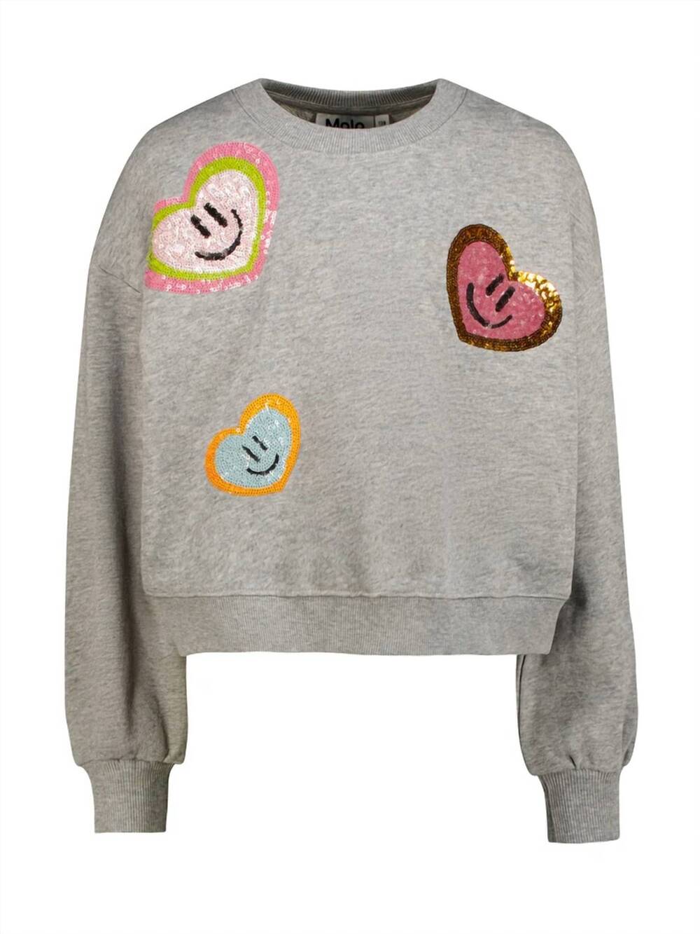 NEW MOLO girls miki sequin heart sweatshirt in grey